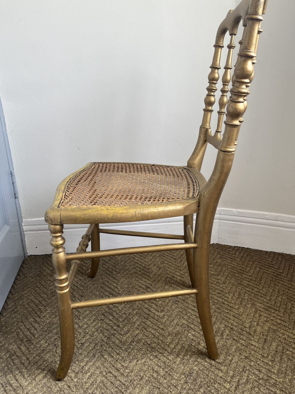 photo for sale Set Of 2 Antique Napoleon III Style Giltwood Chair With Caned Seat