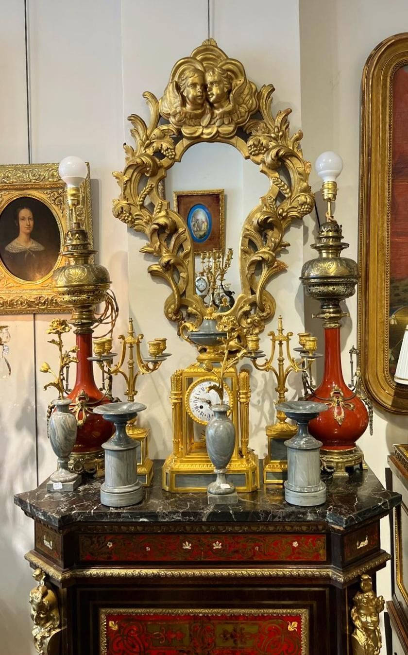 Gilded Wood Mirror With Putti, Italy, 19th Century photo 3073.0