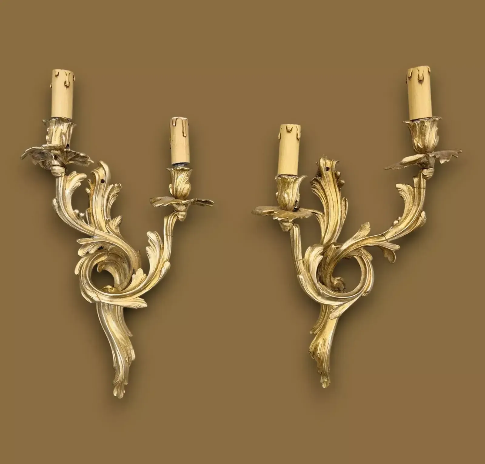 Pair Of Louis XV Style Ormolu Sconces From The Napoleon III Period photo vintage