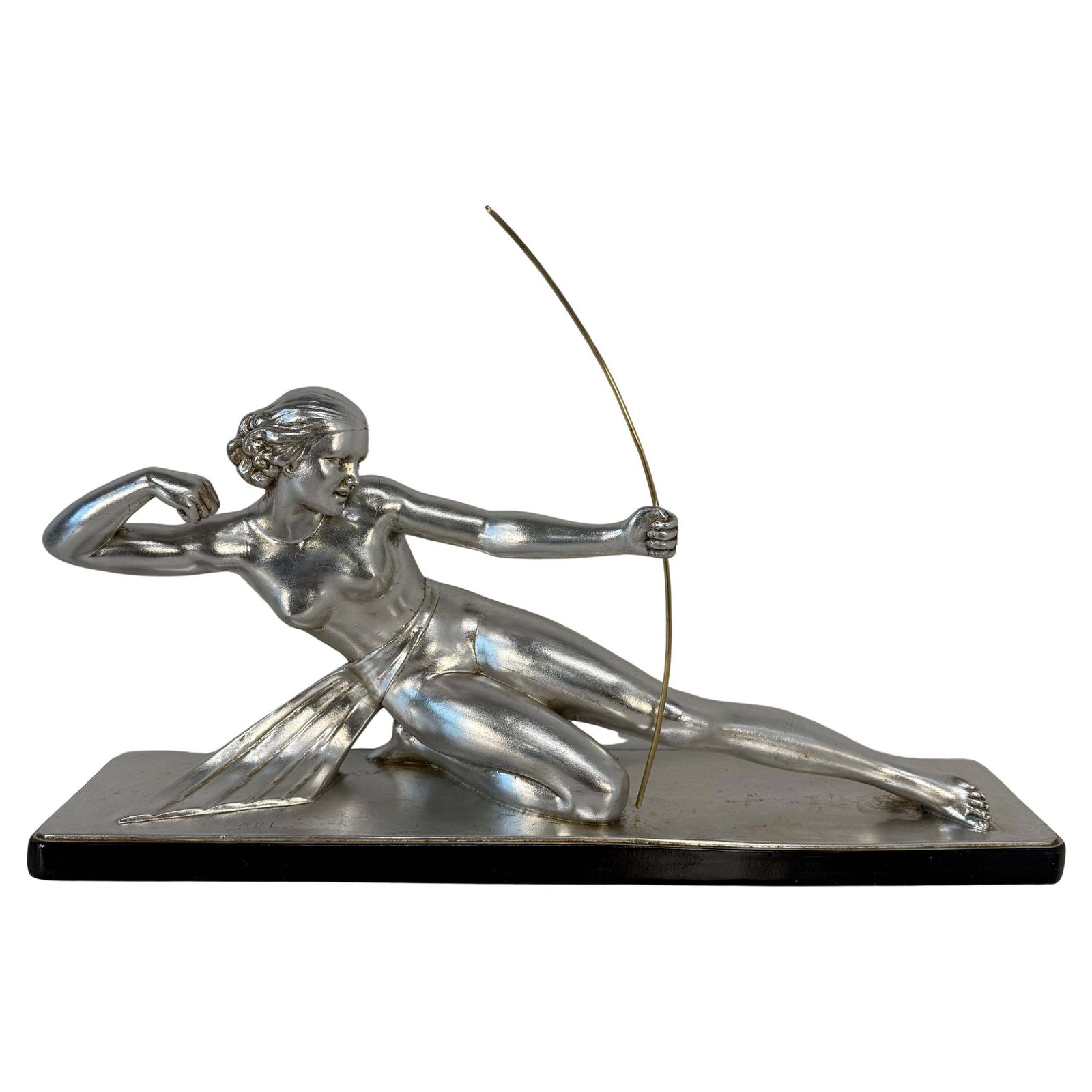 Diana The Huntress – Art Deco Silver Leaf Sculpture By Salvatore Melani, 1930s