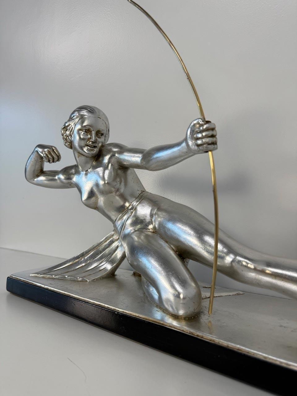Diana The Huntress – Art Deco Silver Leaf Sculpture By Salvatore Melani, 1930s photo buy