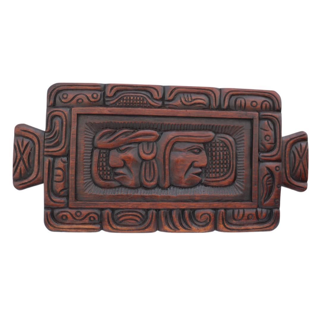 Mid Century Mayan Gods Hand Carved Decorative Wooden Tray Made In Honduras Wall Decor Can Be Hanged photo vintage