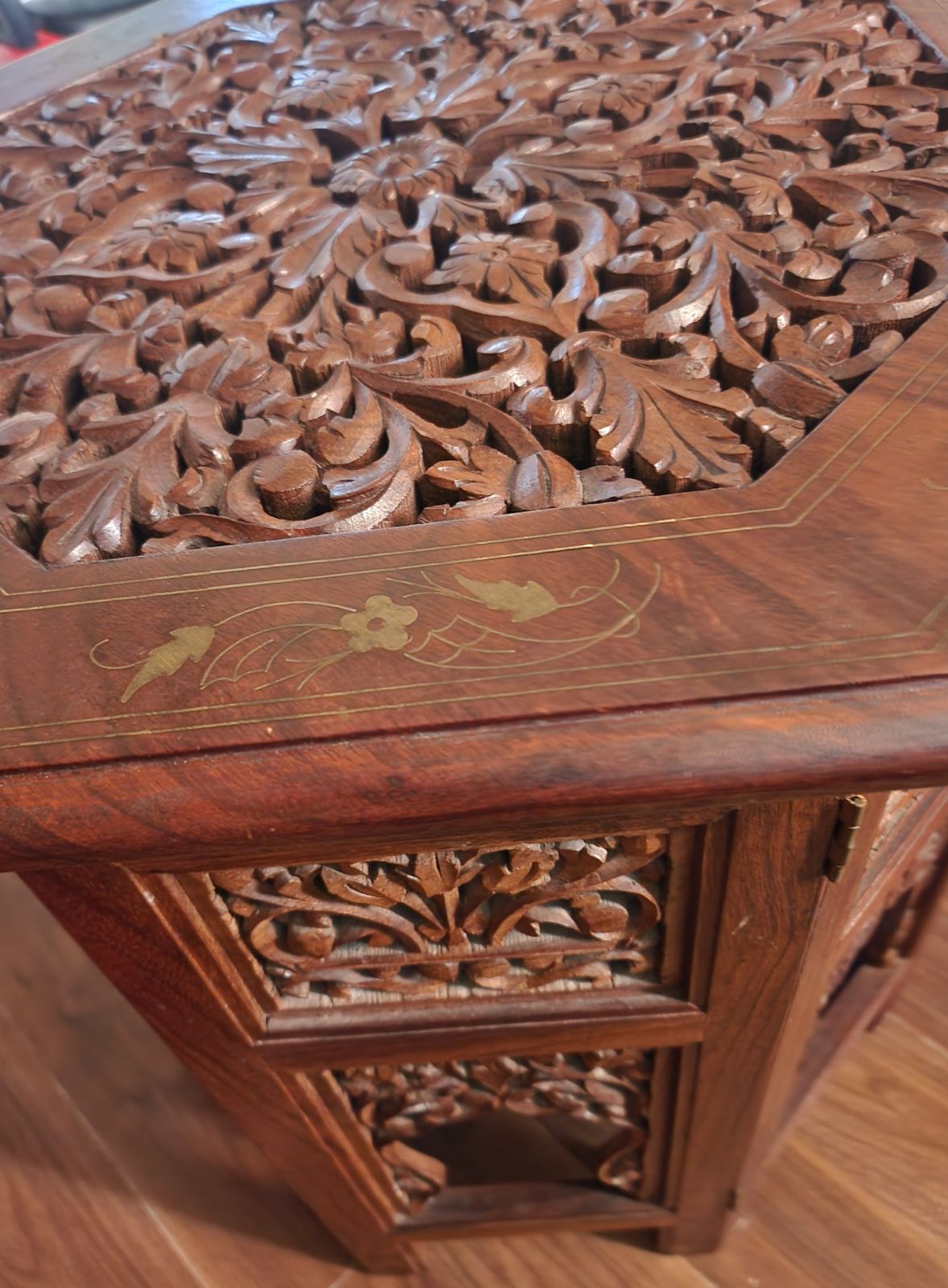 Antique Anglo Indian Rosewood And Brass Inlaid Table photo for sale