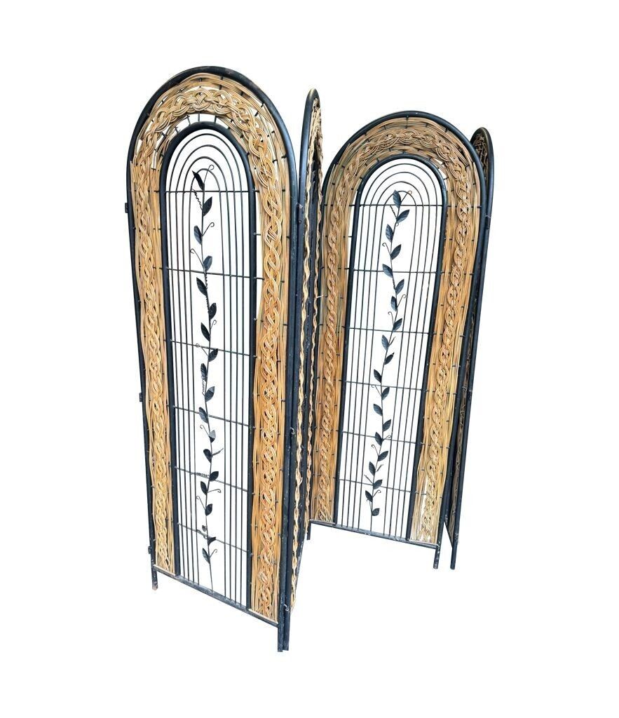 A 1970s Woven Rattan And Metal Four Panelled Room Divider Screen photo Home Decor