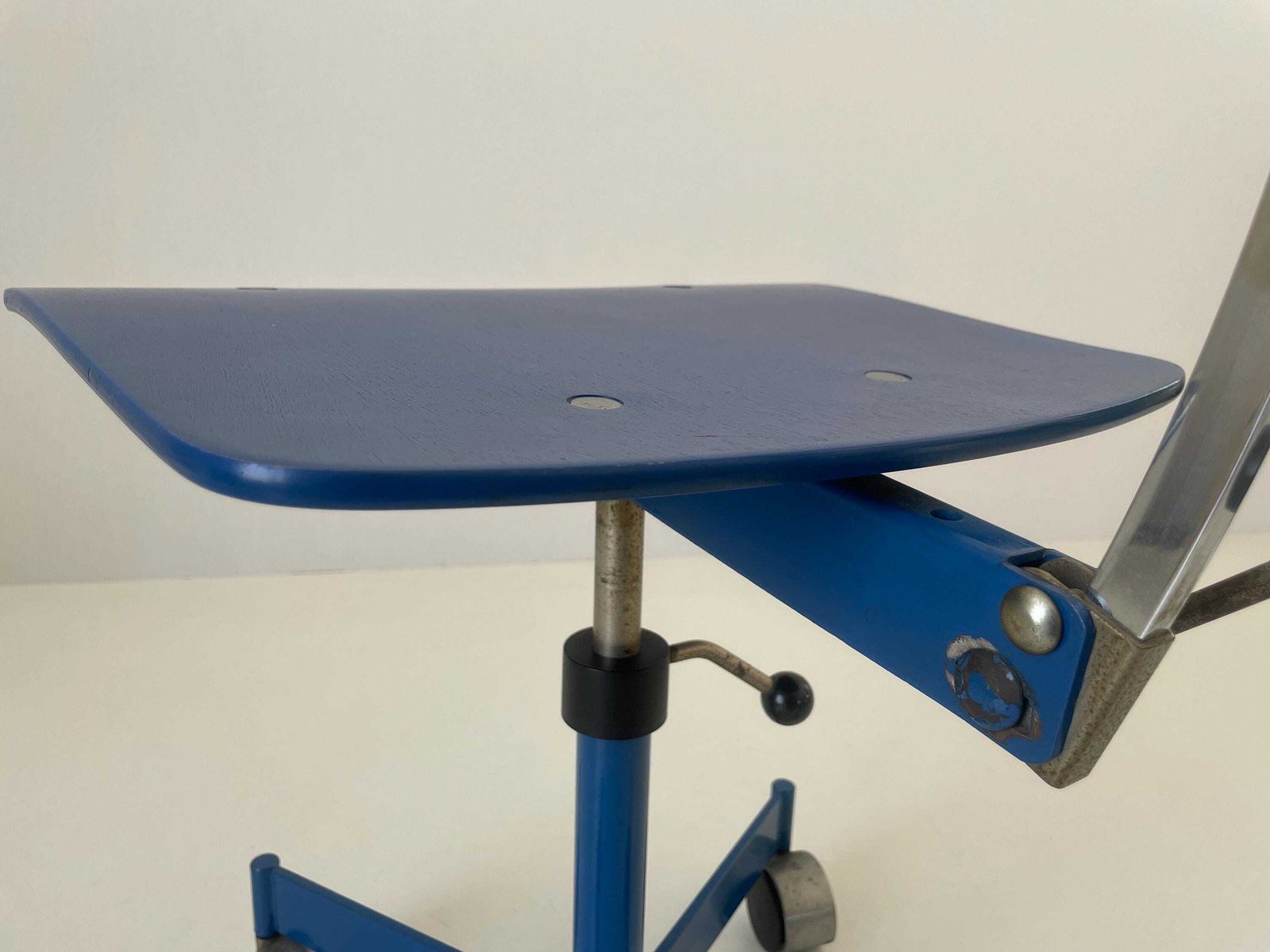 Pair Of Blue Wood Adjustable Industrial Chairs By Kevi, 1970s, Italy photo buy