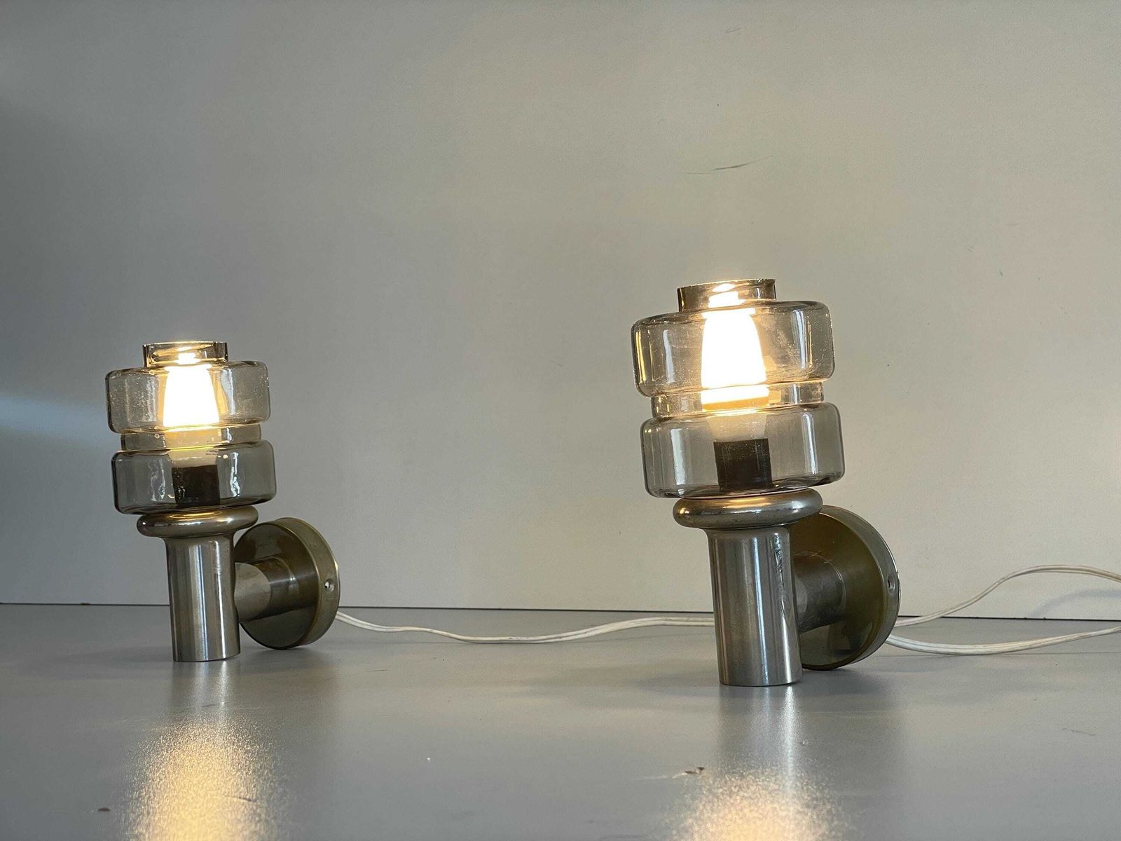Brass And Glass Pair Of Sconces By N Leuchten, 1960s, Germany photo for sale