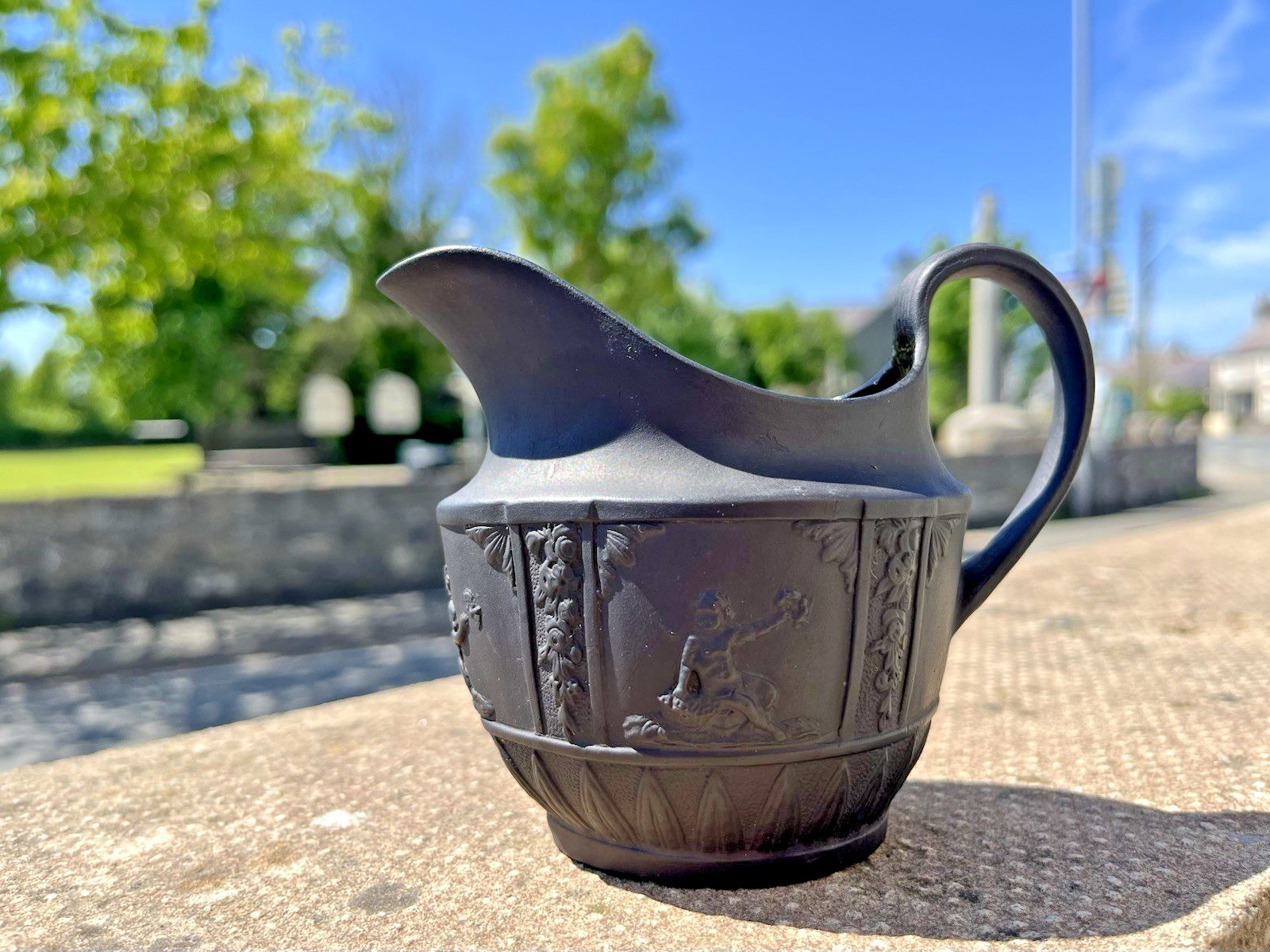 Antique 19th Century Black Basalt Cherub Acanthus Leaf Creamer Jug Wedgwood photo furniture