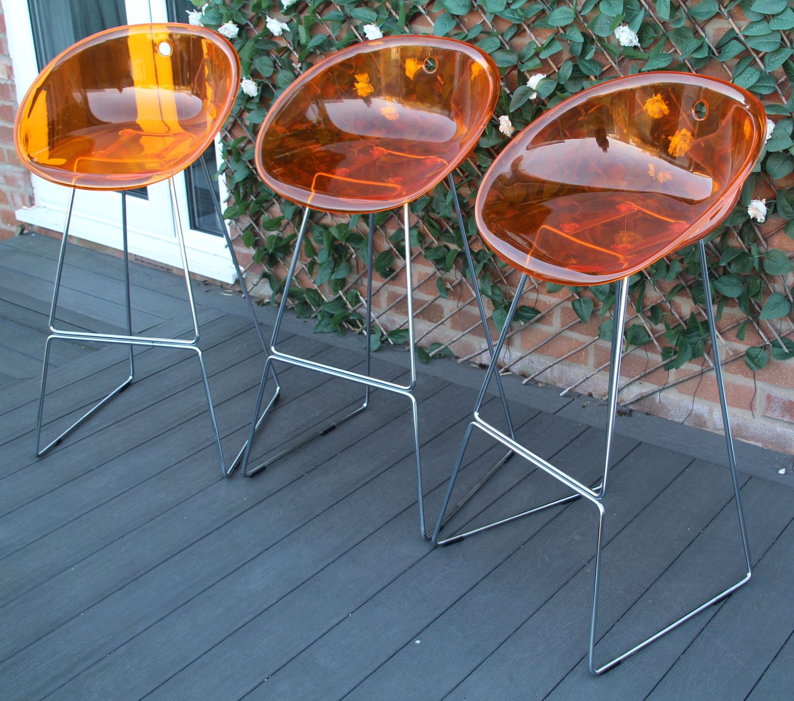 Set Of 6 Pedrali Gliss Designer Stools. Italian Smoked Grey And Orange Bar Stools photo Furniture