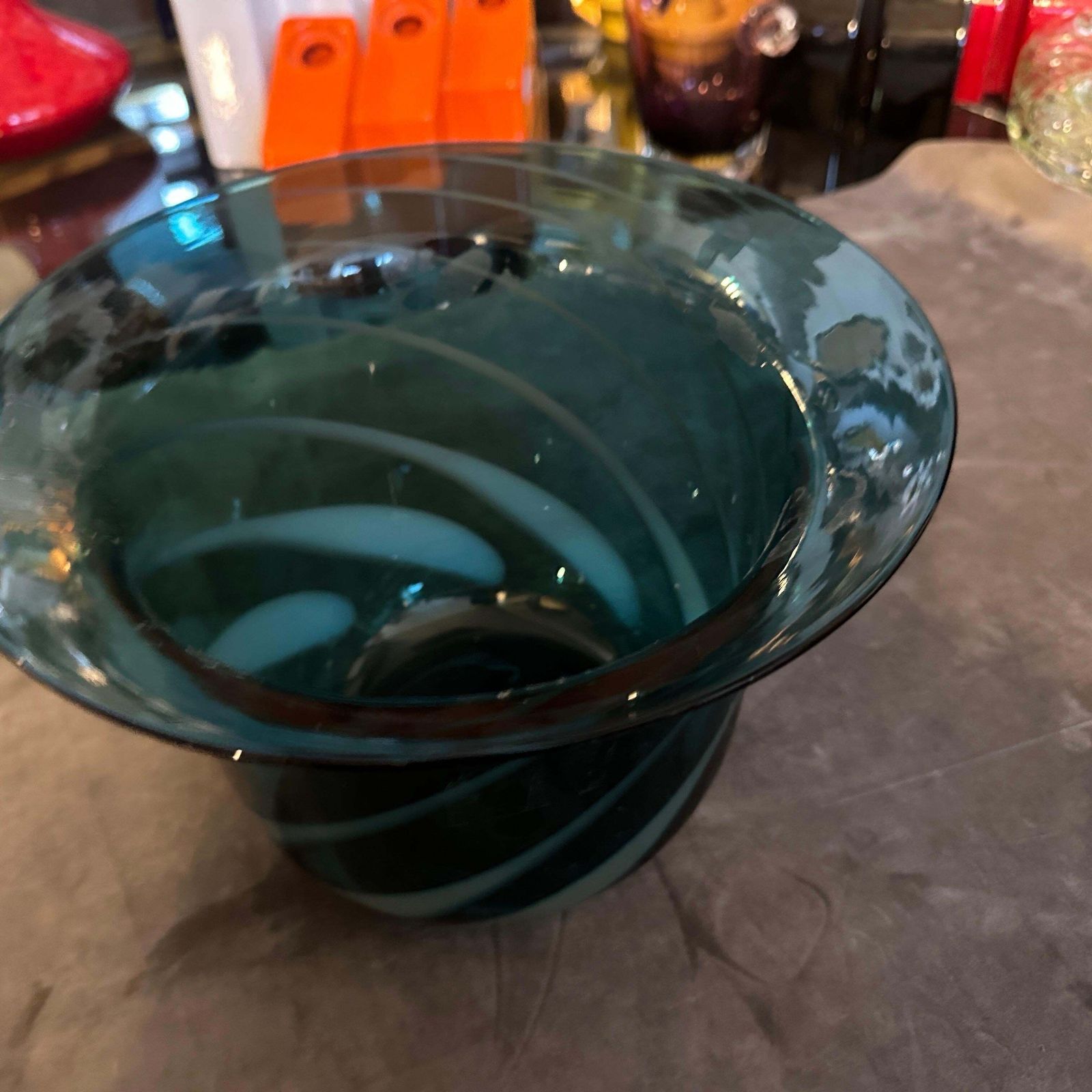 1980s Modern Hand Blown Green And Gray Murano Glass Vase By Venini photo furniture