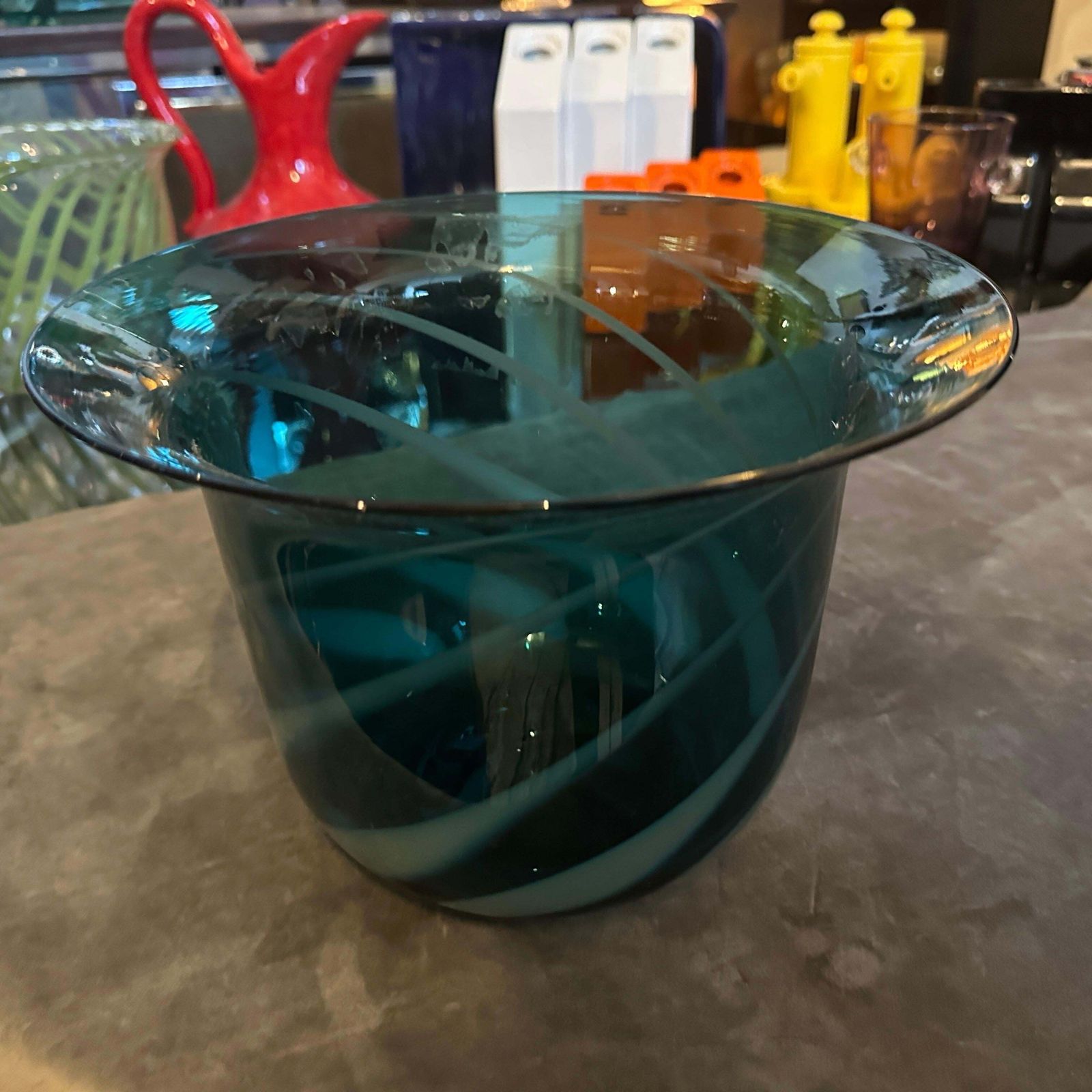 Home Decor 1980s Modern Hand Blown Green And Gray Murano Glass Vase By Venini photo