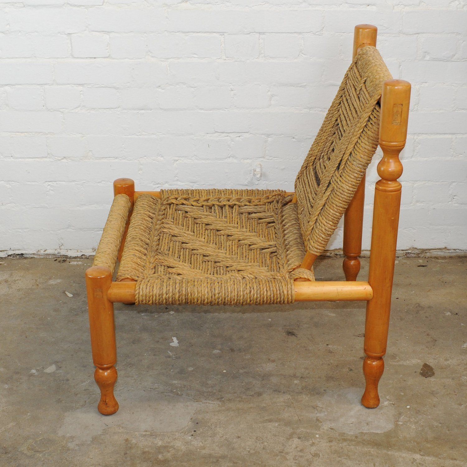 Mid Century French Ashwood And Sisal Lounge Chaire, 1960s photo 595.0