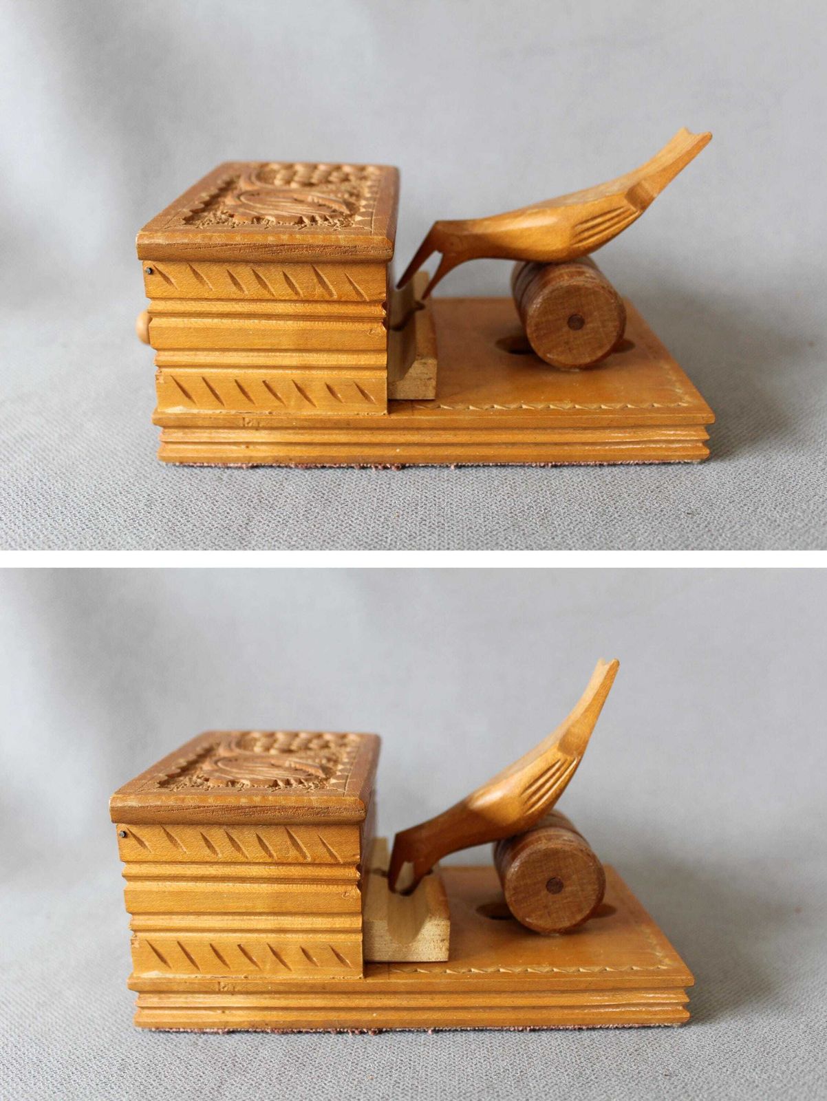 Vintage Sigarettendispenser Van Gesneden Hout, Trek Duwmechanisme, Tobacciana, Sigarettenhouder, Verzamelobject photo furniture