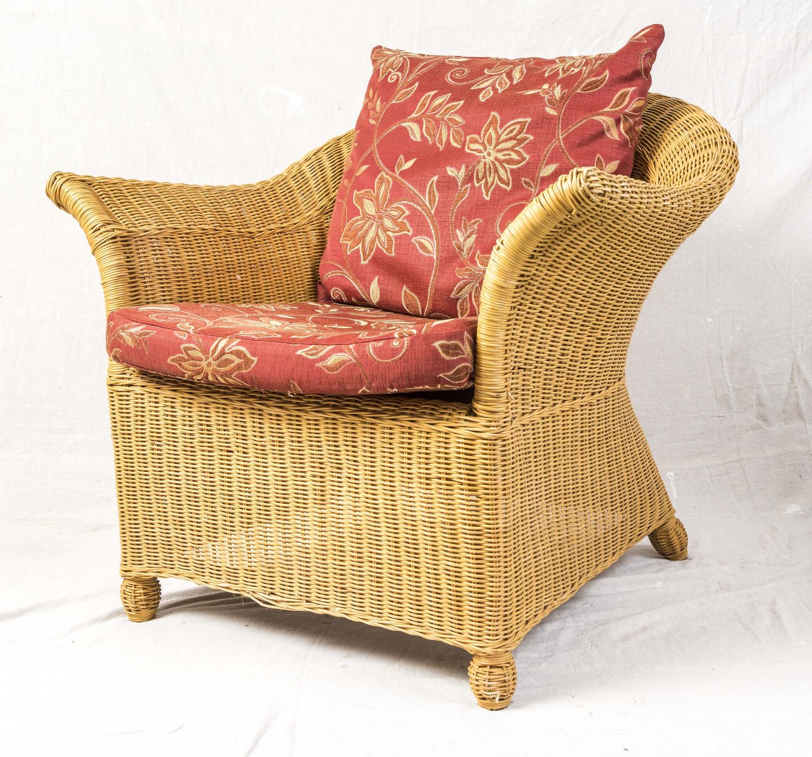 Rattan Garden Or Conservatory Lounger Sofa With 2 Armchairs Chairs, Foam Cushions. photo for sale
