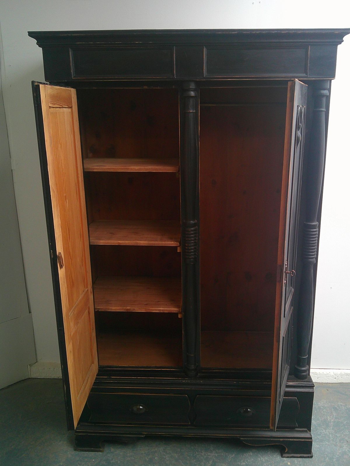 A Beautifully Painted Black Pine Georgian 1 Piece Hall Wardrobe photo furniture