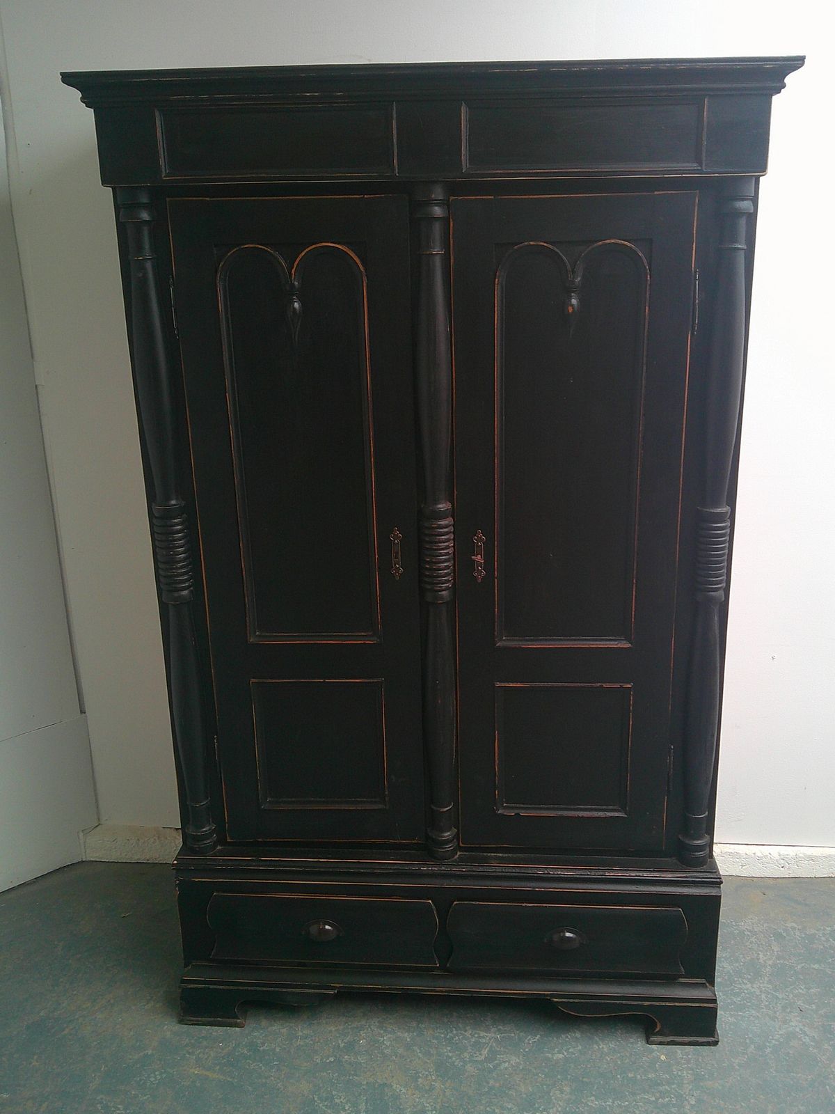 A Beautifully Painted Black Pine Georgian 1 Piece Hall Wardrobe photo vintage