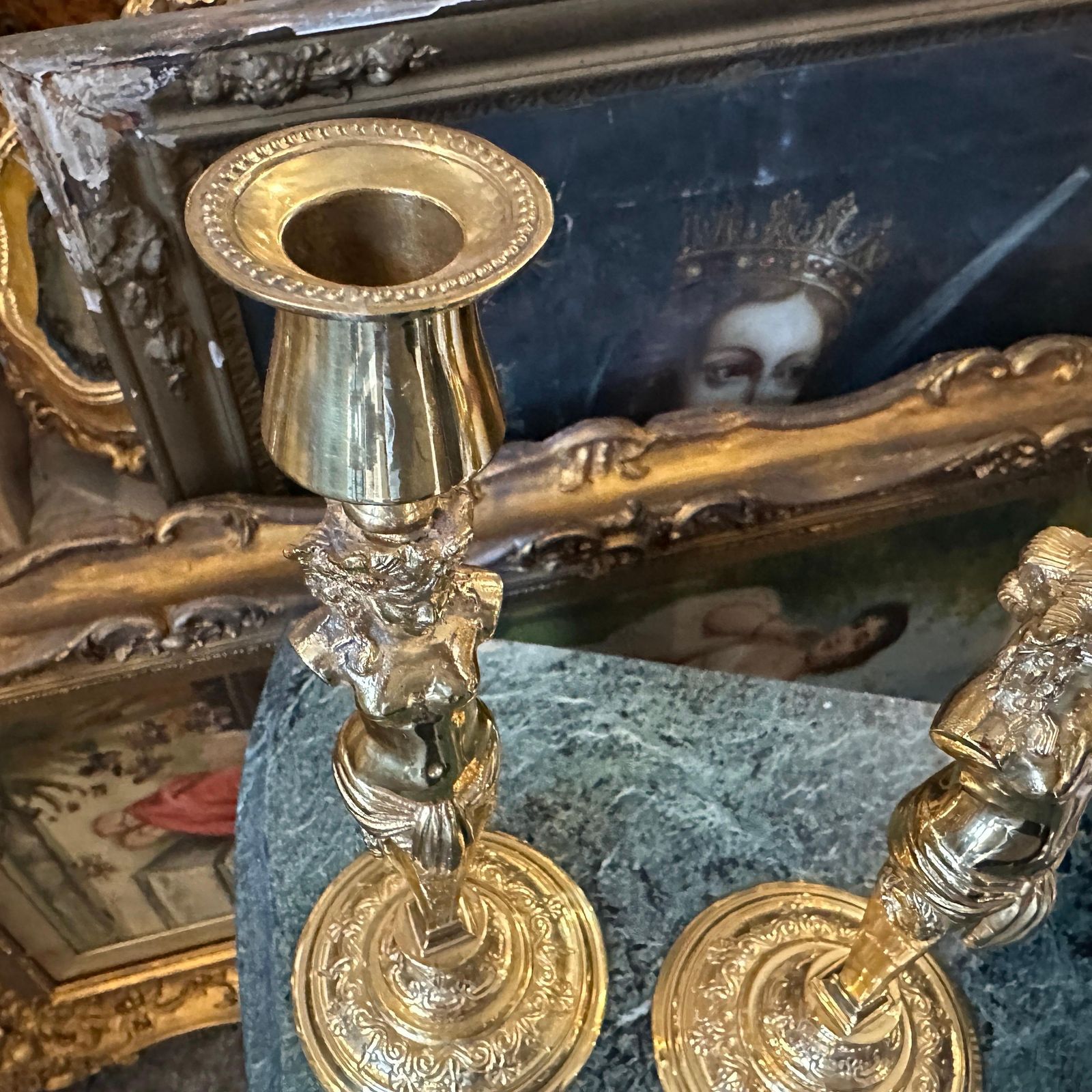 783.0 Two 20th Century Art Nouveau Gilded Metal Italian Candlesticks photo
