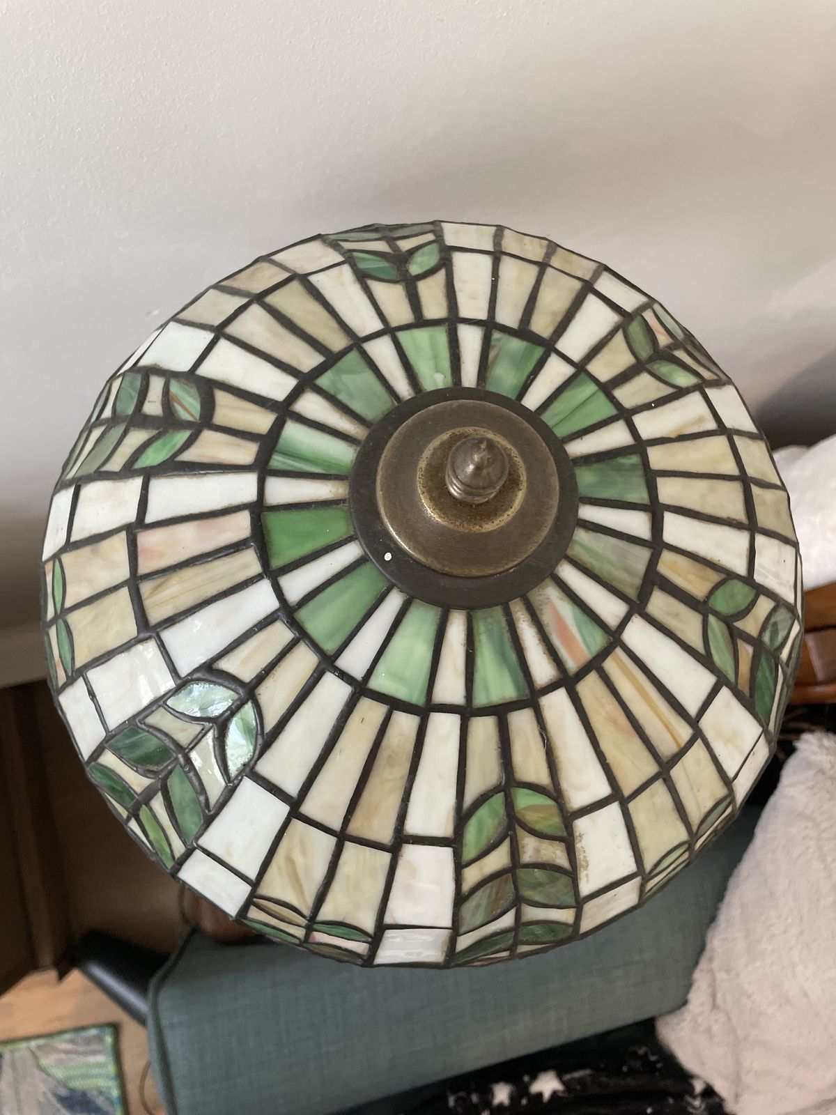 photo furniture Mid Century Tiffany Stained Glass Desk Lamp With Brass And Marble Stand