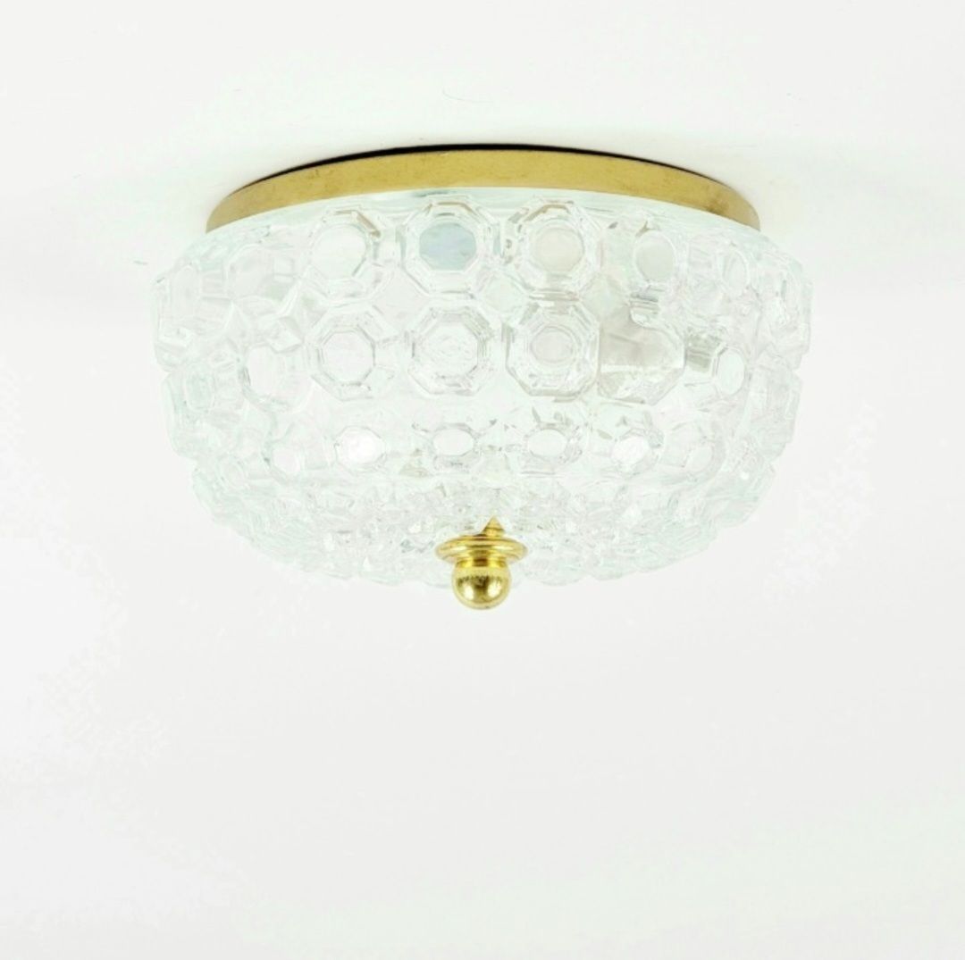 Mid Century Diamond Glass & Brass Ceiling Light By Helena Tynell For Limburg, Germany, 1960s photo for sale