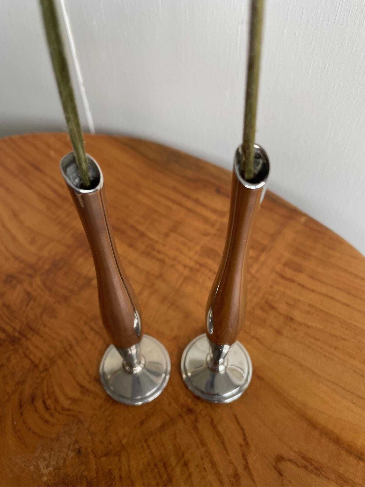 Pair Of Small Slim Single Stem Art Deco Soliflore Metal Vases photo 53.0
