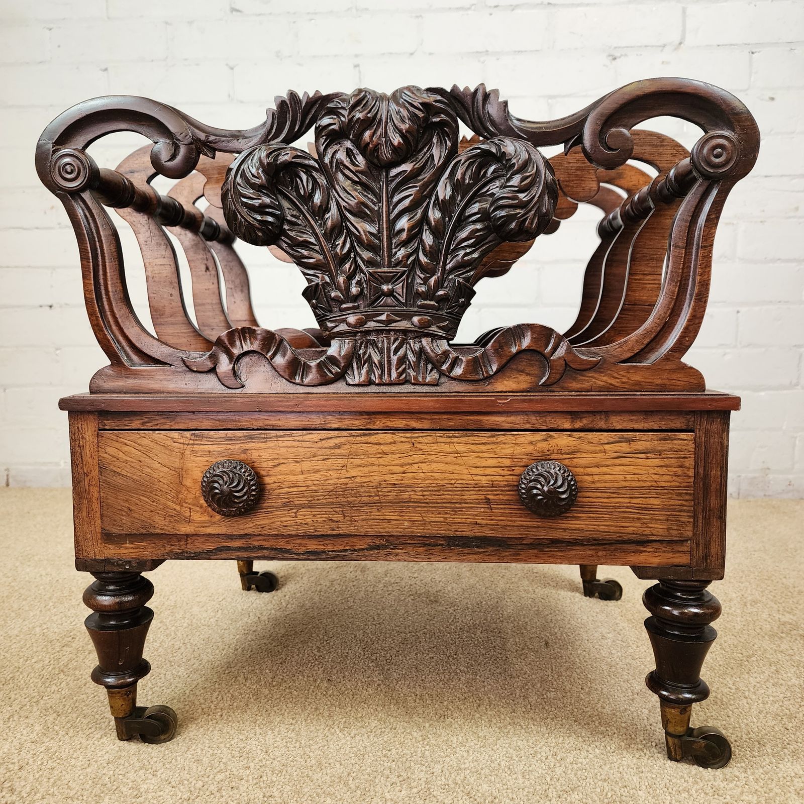 photo furniture An Early 19th Century Rosewood Canterbury, Carved Prince Of Wales Feathers