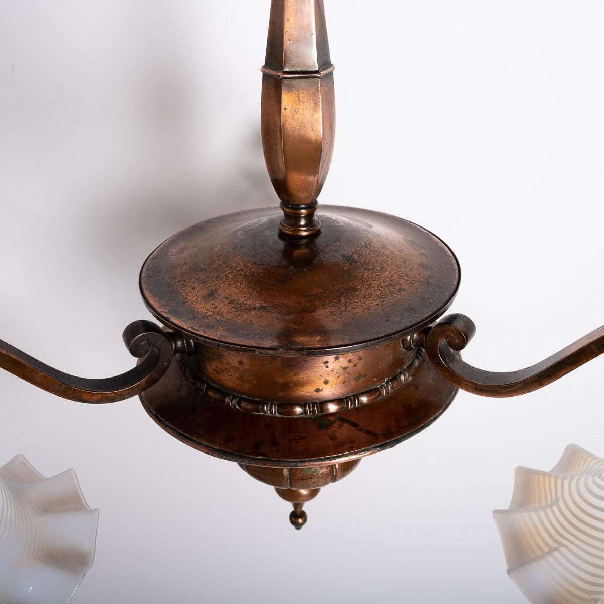 Large Copper Three Branch Chandelier With Jelly Opalescent Glass Shades By Gec photo 695.0