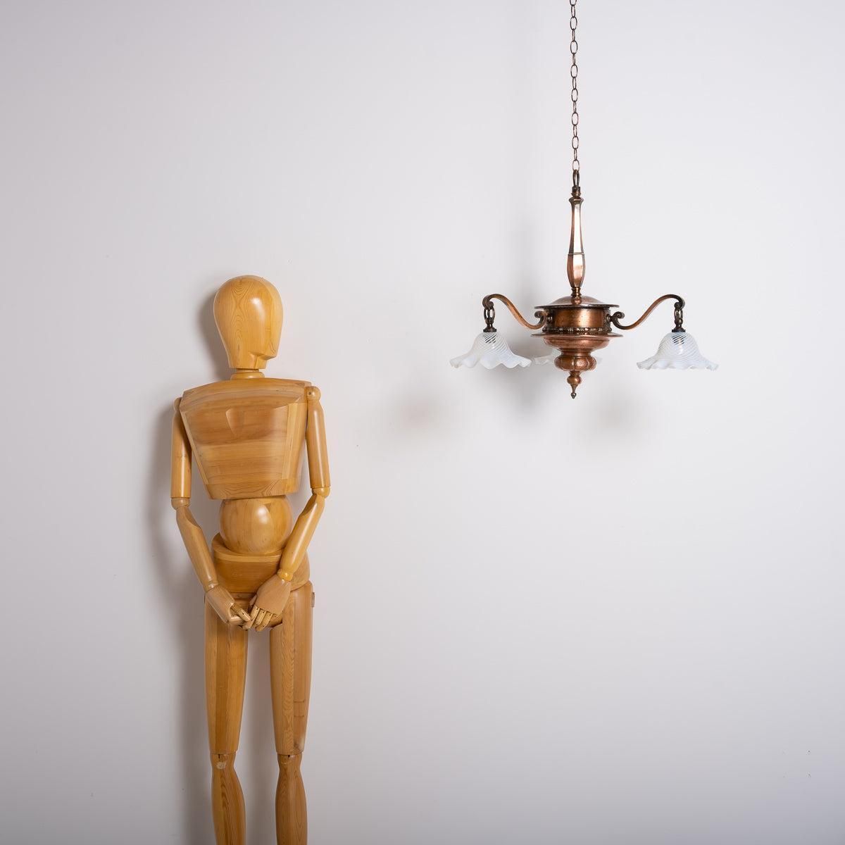 photo vinterior Large Copper Three Branch Chandelier With Jelly Opalescent Glass Shades By Gec