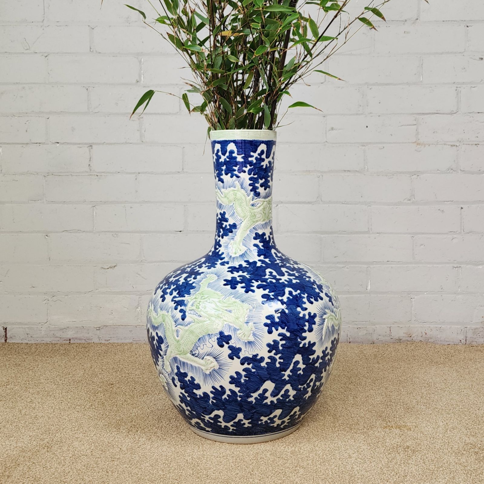 Late Qing Dynasty Chinese Blue And White Temple Vase photo furniture
