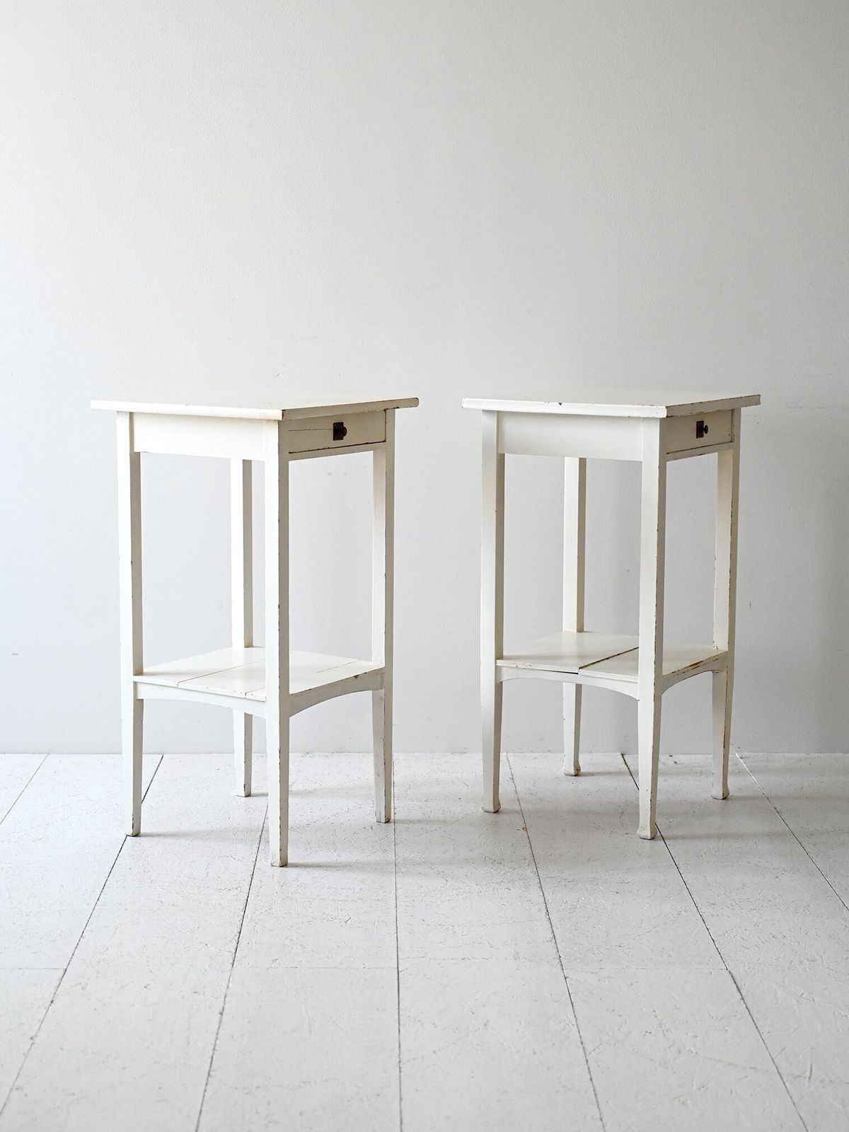Pair Of Scandinavian Bedside Tables, Mid Twentieth Century, Painted In White photo for sale