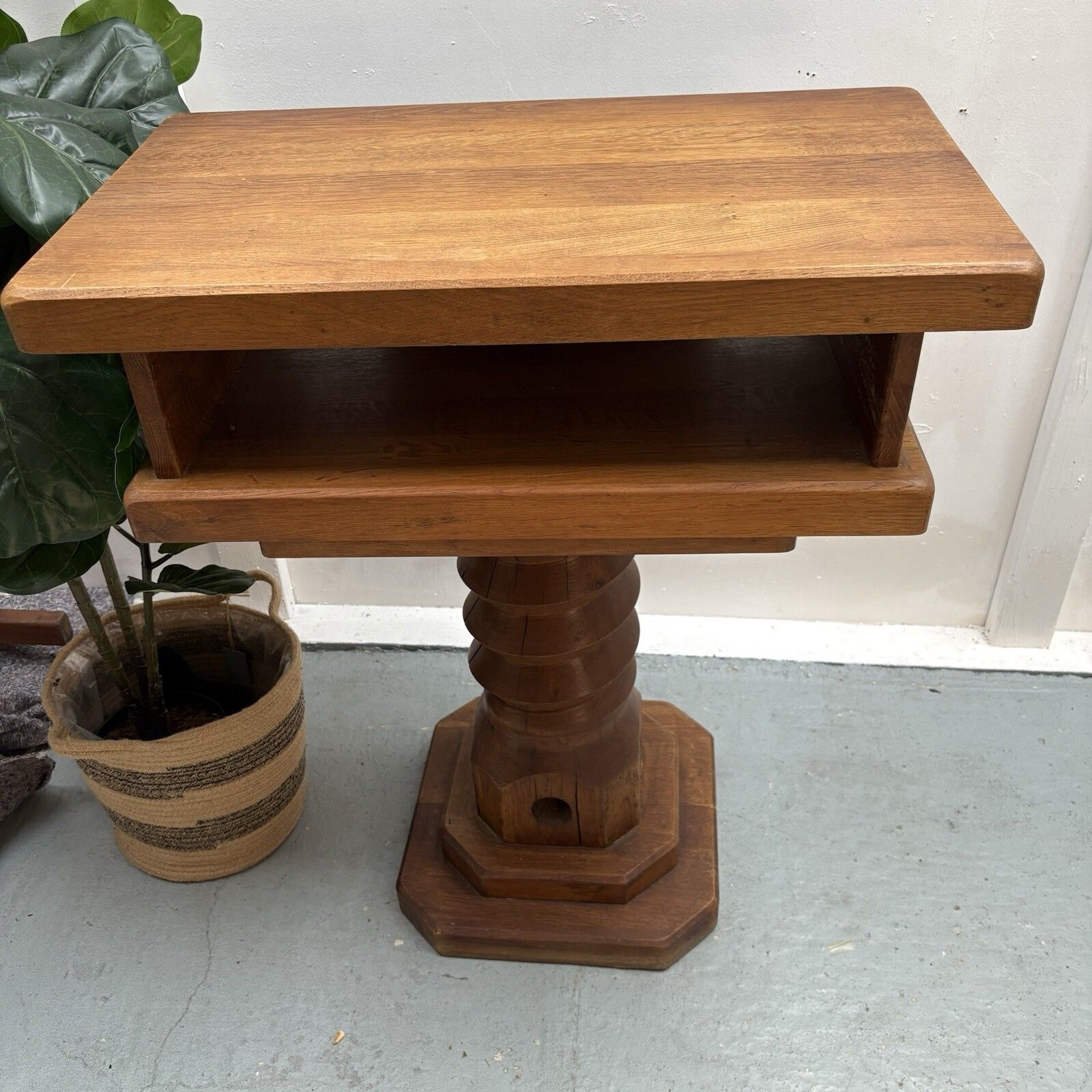 Vintage French Oak Cider Press “Vis” Screw Reception Restaurant Lekton Stand photo buy