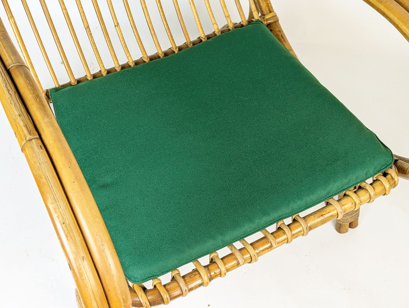 Furniture Mid Century Italian Armchairs In Rattan, Rush & Green Fabric, 1960s photo