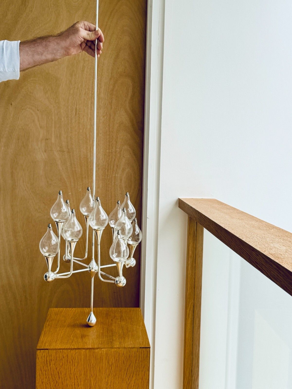Rare 1970s Space Age Clear Drops Chandelier By Freddie Andersen 12 Lamps Chrome photo vinterior
