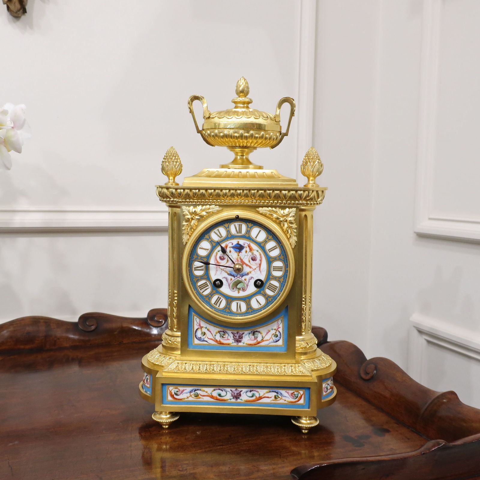 French Victorian Bronze Gilt And Porcelain Mantel Clock photo furniture