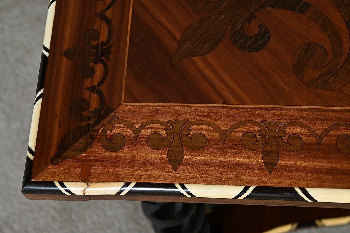 Desk Table In Precious Wood Marquetry, Napoleon III Period – Mid 19th Century photo vintage
