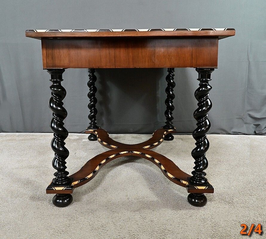 photo buy Desk Table In Precious Wood Marquetry, Napoleon III Period – Mid 19th Century