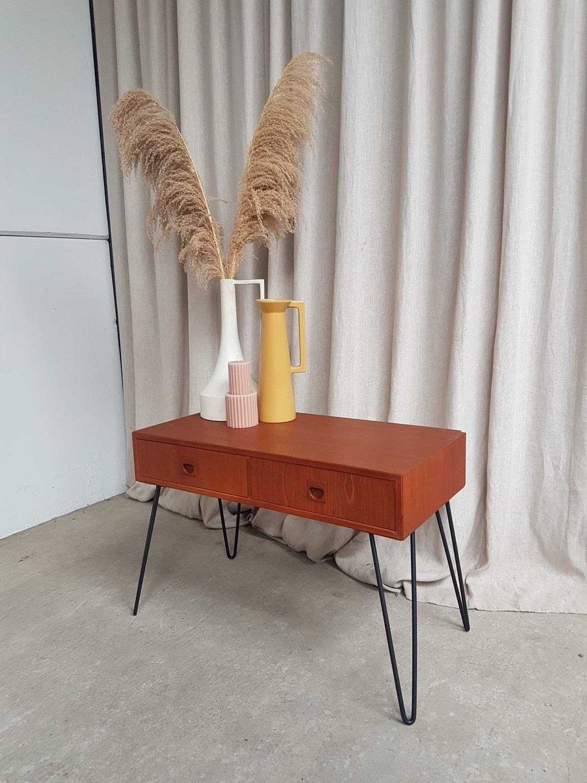 Vtg Mid Century Danish Hairpin Leg Compact Sideboard Console Chest Drawers R885 photo for sale