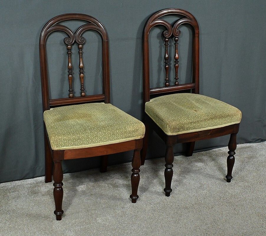 Pair Of Mahogany Chairs, Restoration Period – Part 1 Of The 19th Century photo vintage