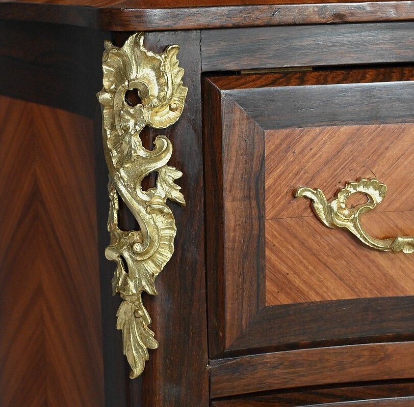 Louis XV Style Rosewood And Rosewood Marquetry Chest Of Drawers – 2nd Part Of The 19th Century photo vinterior