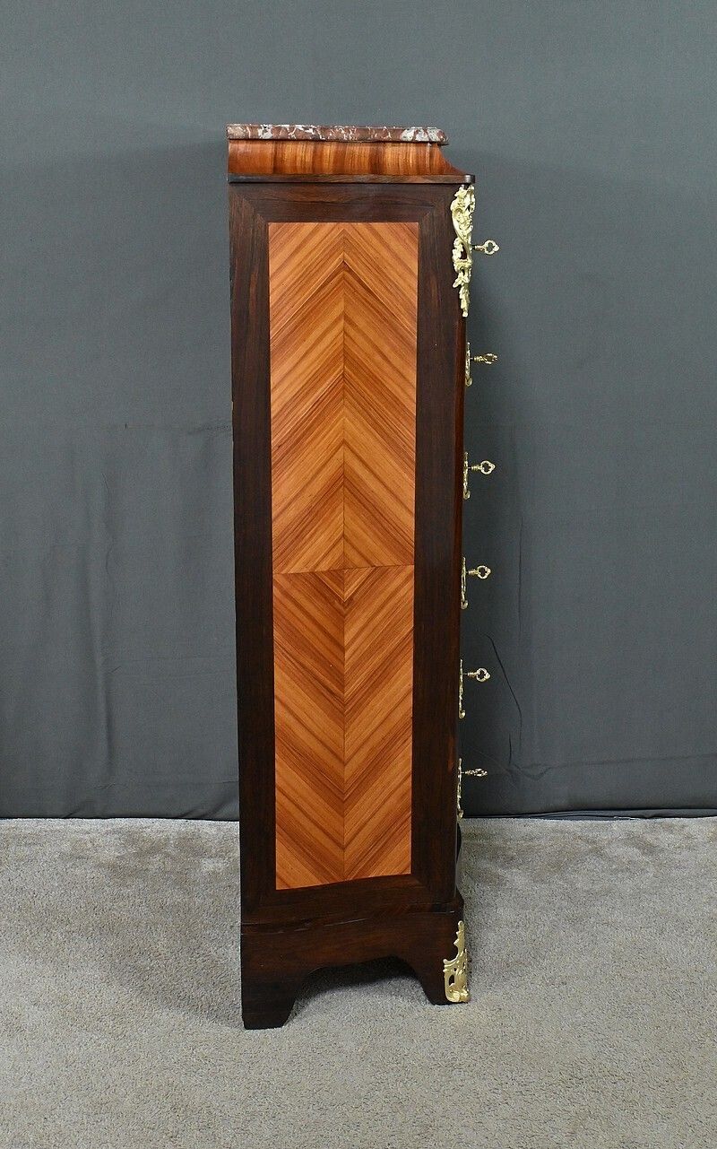 photo for sale Louis XV Style Rosewood And Rosewood Marquetry Chest Of Drawers – 2nd Part Of The 19th Century