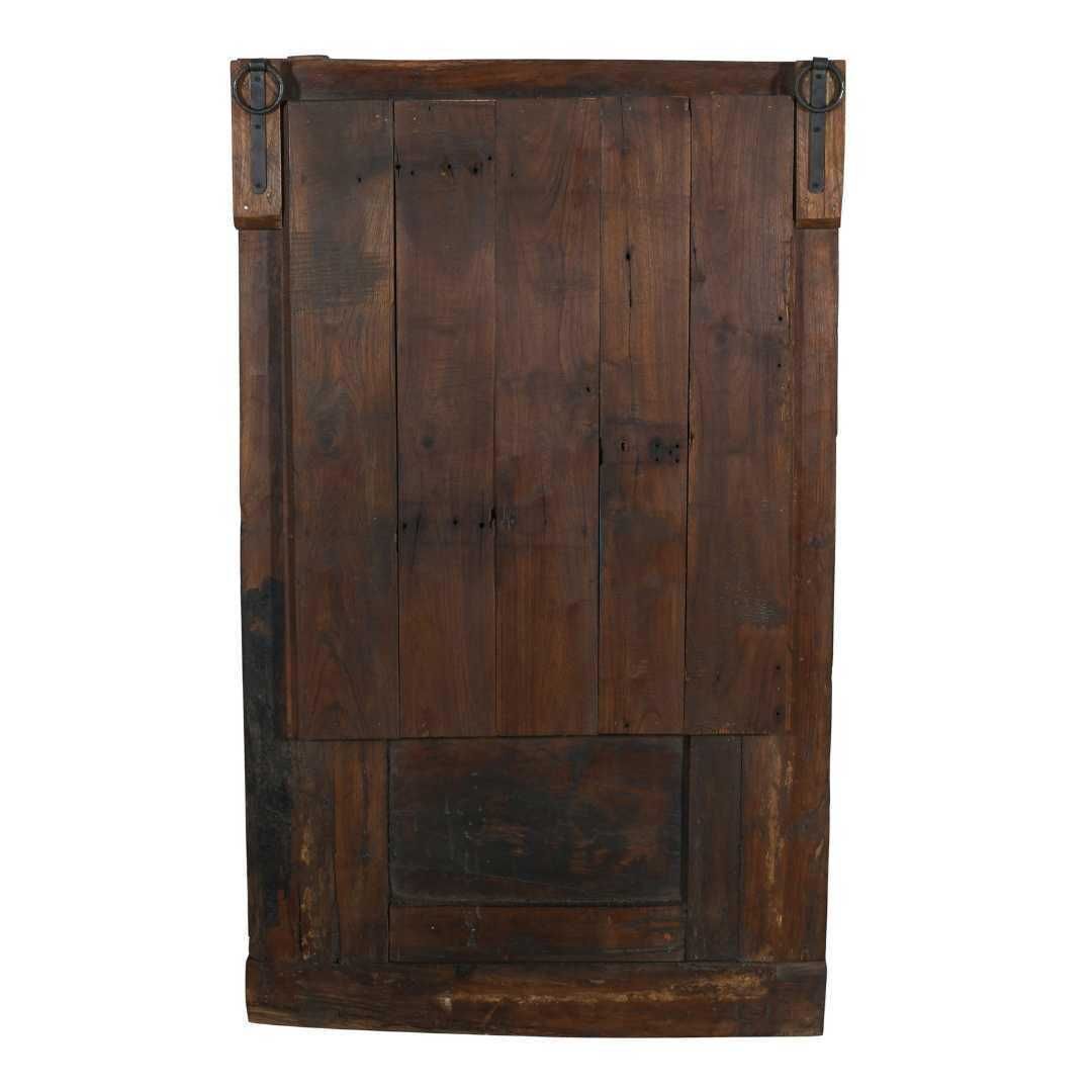 Antique Teal Indian Mehrab Window Mirror – Teak Wood, Rajasthan, 140cm photo for sale