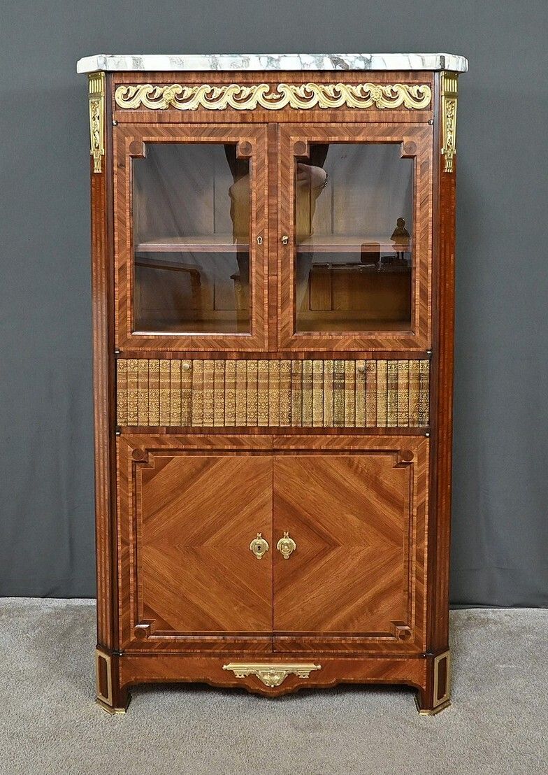 Marquetry Display Cabinet, Louis XVI Style – 2nd Part Of The 19th Century photo for sale