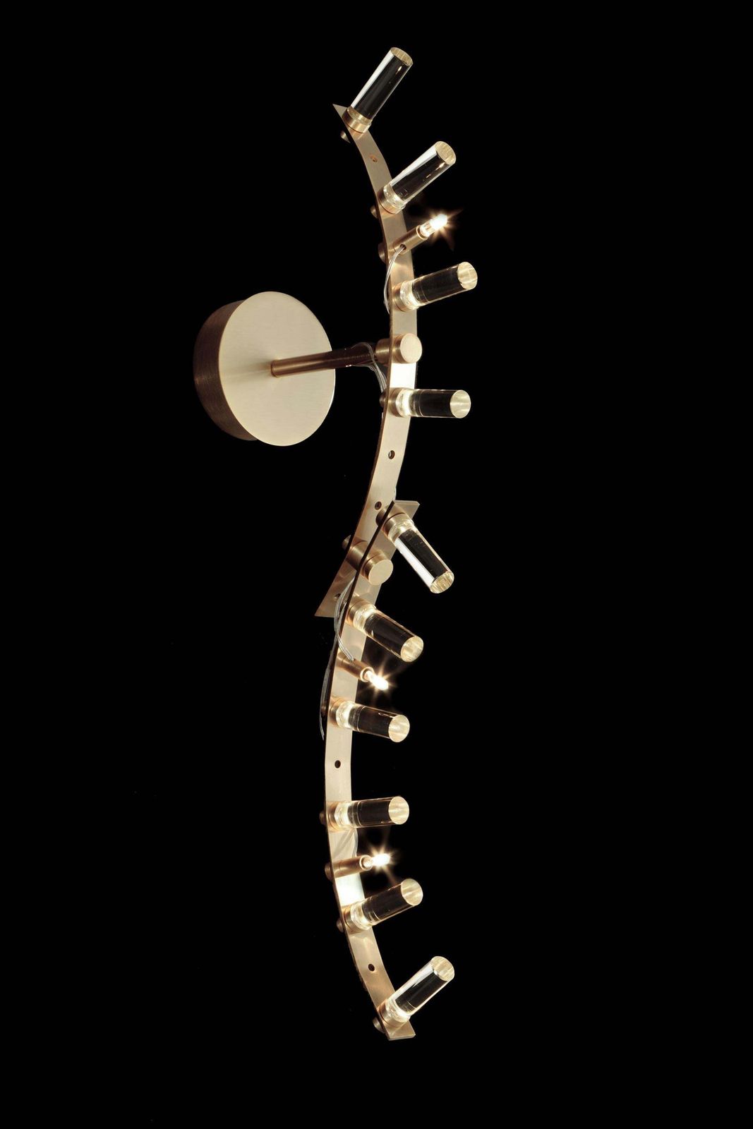 Set Of Six Gold Plated Brass And Murano Glass Wall Lights By Baroncelli Flexus Fosco, Italy photo vinterior