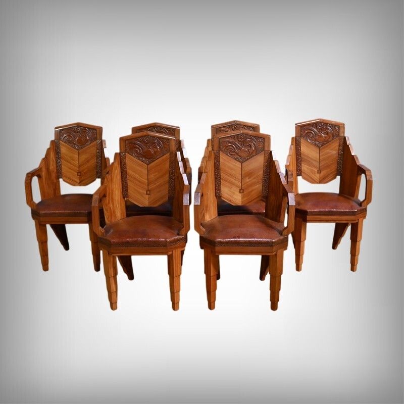 Set Of 6 Rosewood Armchairs, Art Deco – 1910