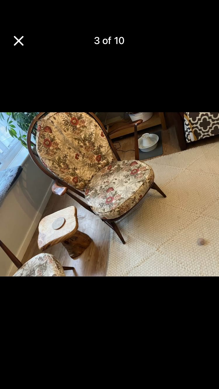 Pair Of Vintage Ercol Armchairs With Original Cushions   Fleur De Lys 1970 Windsor Chairs photo for sale
