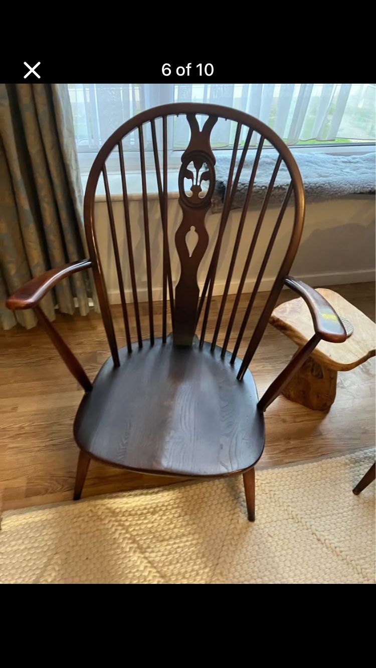 photo furniture Pair Of Vintage Ercol Armchairs With Original Cushions   Fleur De Lys 1970 Windsor Chairs