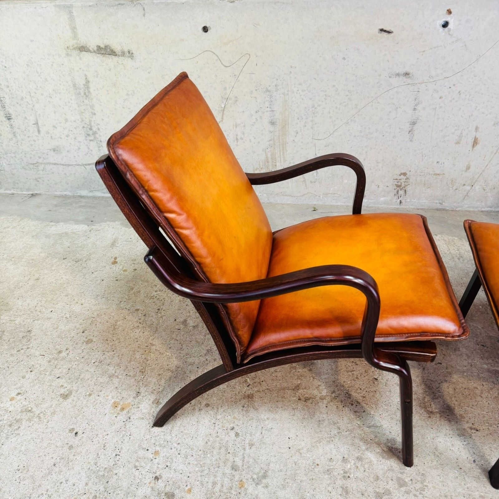 photo for sale Pair Of Danish Stouby Armchairs – Beech Bentwood Frames, Light Tan Leather #A625