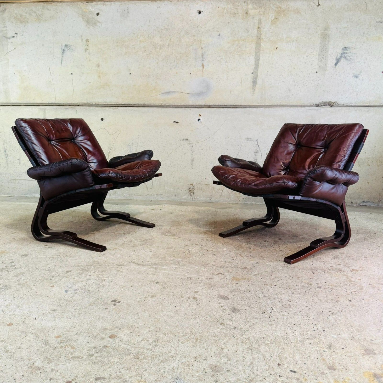 Pair Of Original 1970s Danish ‘Skyline’ Brown Leather Armchairs By Hove Møbler