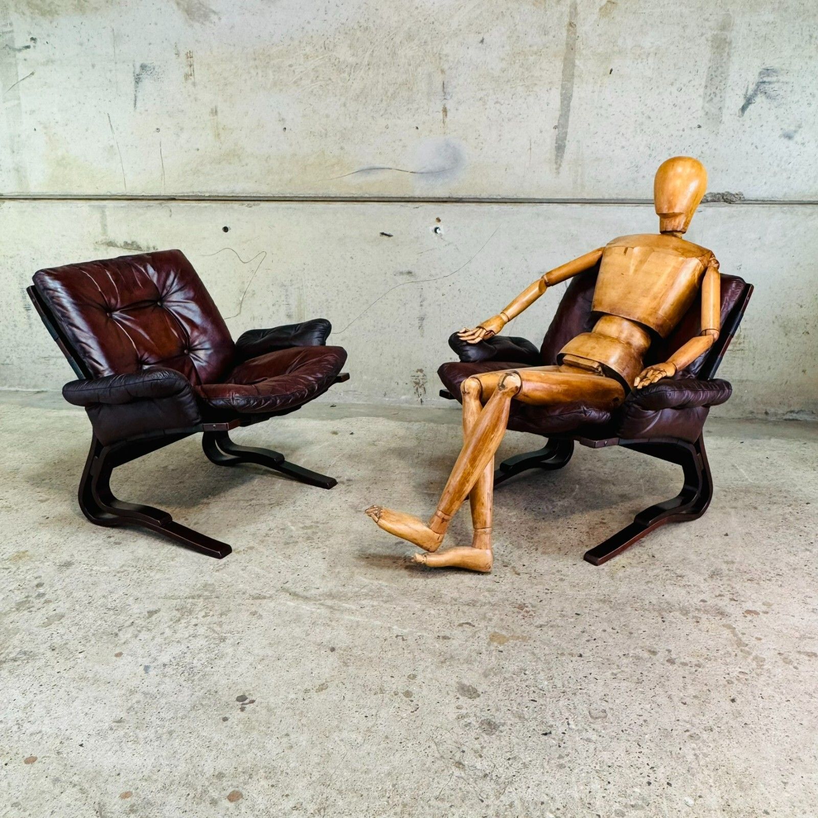 Pair Of Original 1970s Danish ‘Skyline’ Brown Leather Armchairs By Hove Møbler photo furniture
