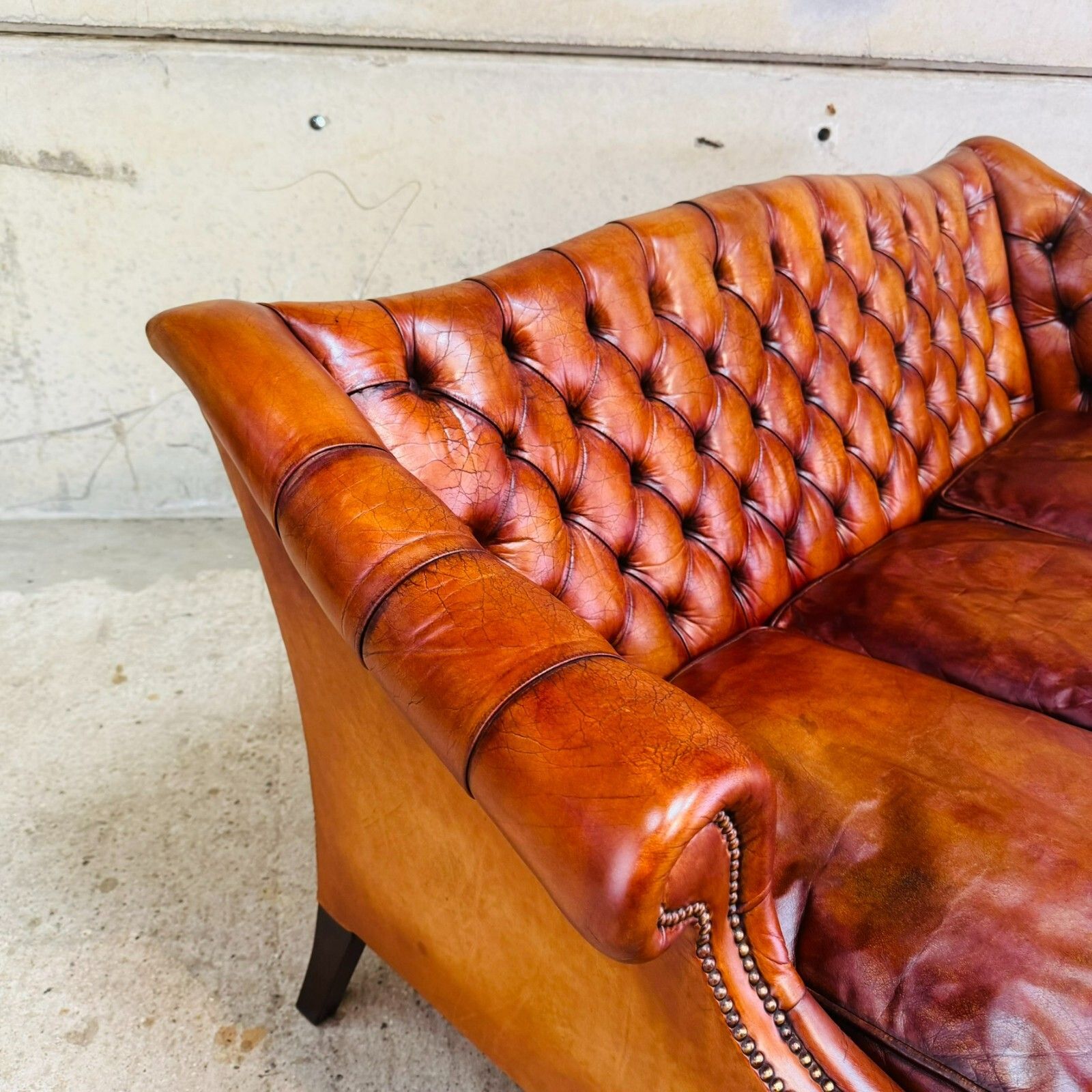 Mid Century English Gainsborough Cognac Leather Chesterfield 3 Seater Sofa #A403 photo buy