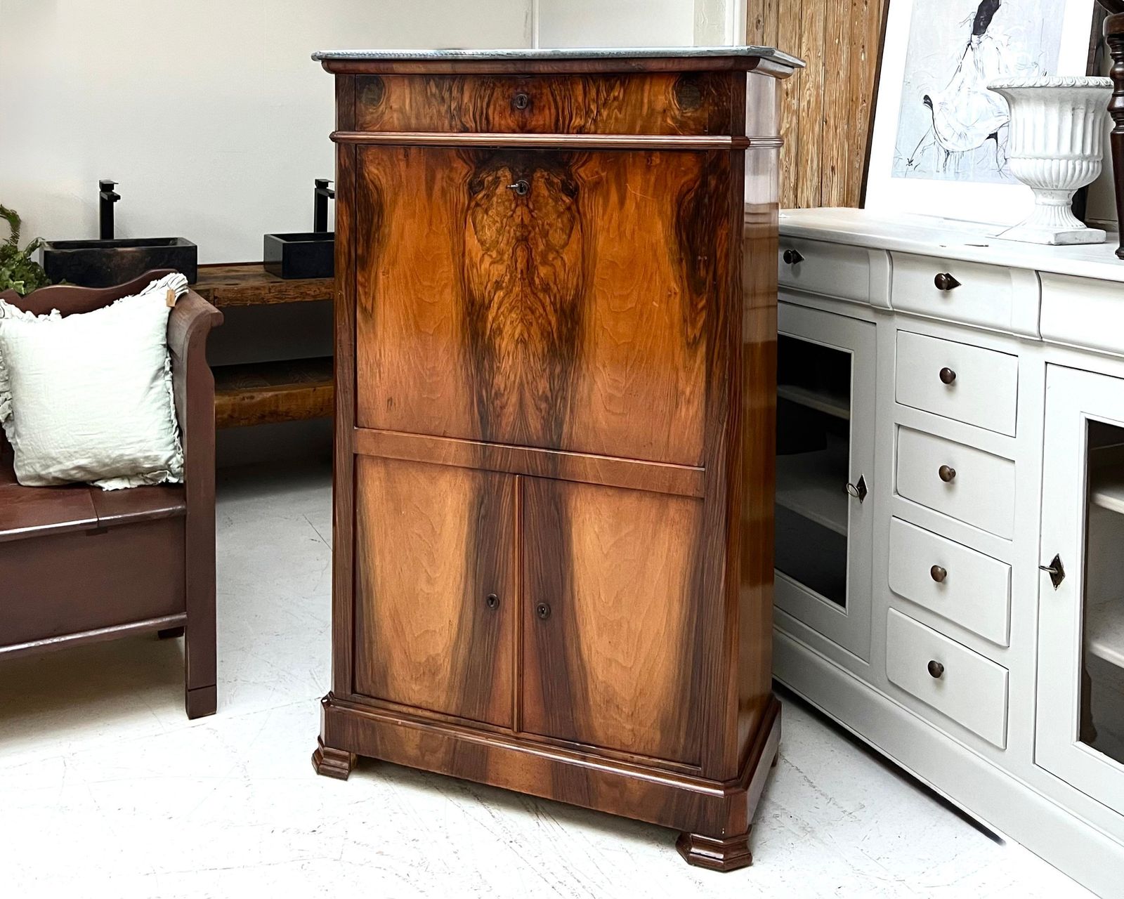 Antique French Walnut Secretaire Writing Desk Bureau