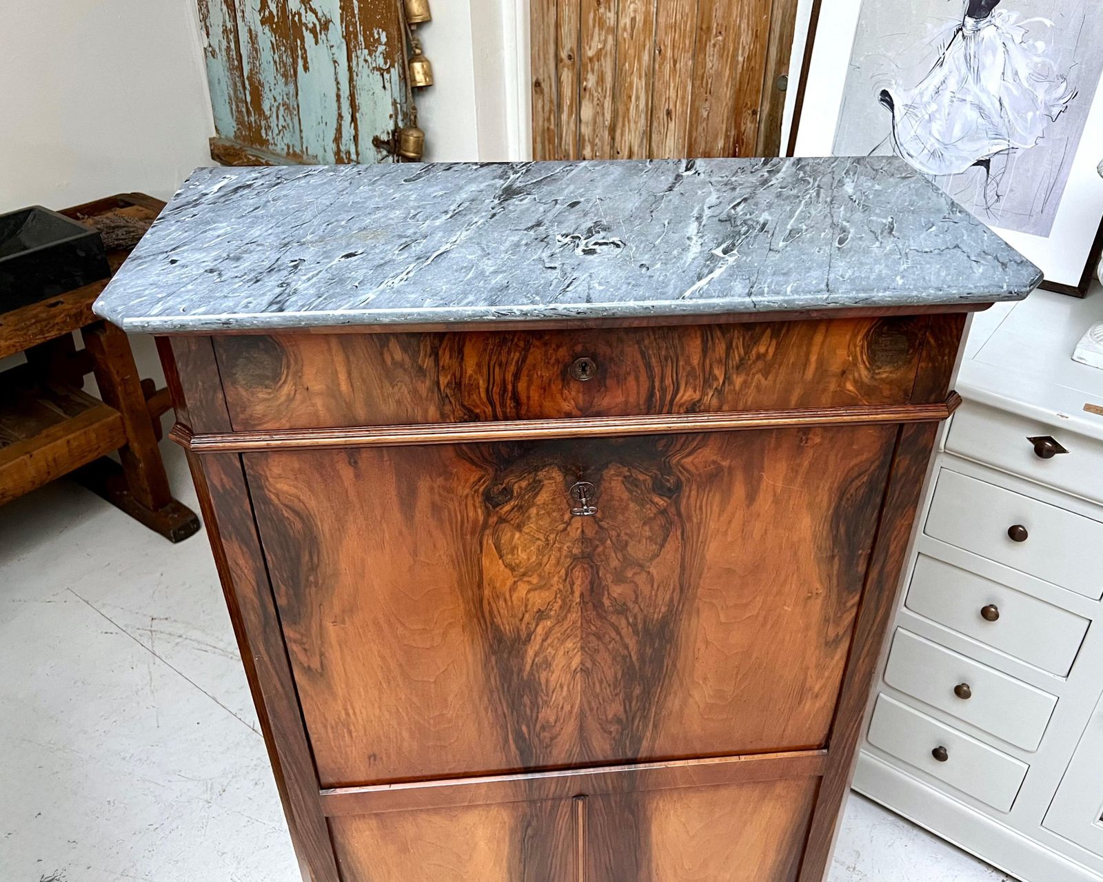 photo for sale Antique French Walnut Secretaire Writing Desk Bureau